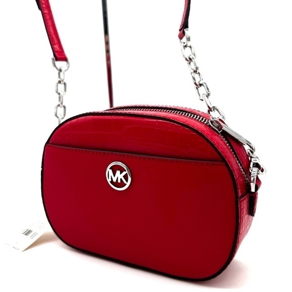 Michael Kors Large Jet Set Glam Leather Snakeskin Oval
Crossbody Bag Red (NWT) - Picture 1 of 11